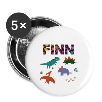 FINN - Schöner Jungen Name mit Dinosaurier - Buttons klein 25 mm (5er Pack) - Weiß - Vorne