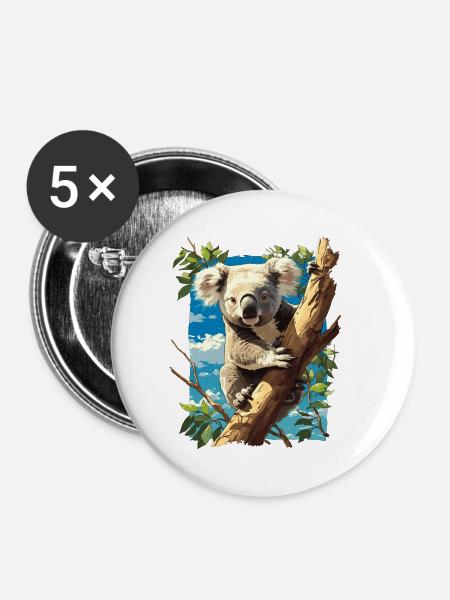 Koalas Koala - Buttons klein 25 mm (5er Pack) - Weiß