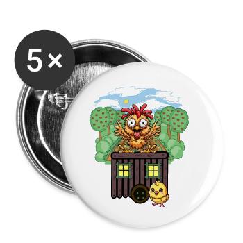 Poulets Poulet Construction Remorque Jardin Poulailler - Lot de 5 petits badges (25 mm) - blanc - Devant