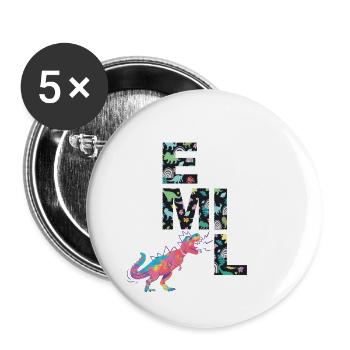 EMIL - Beautiful boy name with dinosaur - Buttons small 1''/25 mm (5-pack) - white - Front