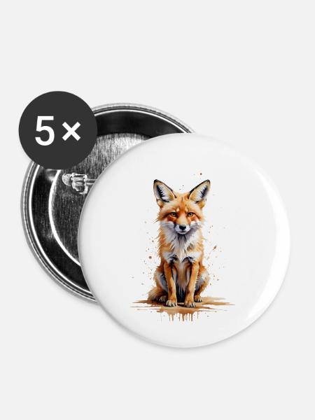 Fuchs Aquarell - Wilde Schönheit - Buttons klein 25 mm (5er Pack) - Weiß