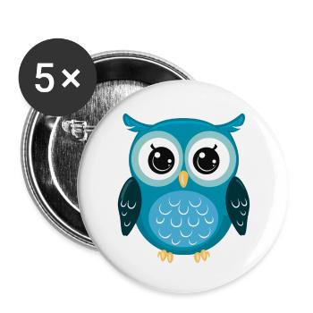 Niedliche Eule Kawaii Maskottchen - Buttons klein 25 mm (5er Pack) - Weiß - Vorne