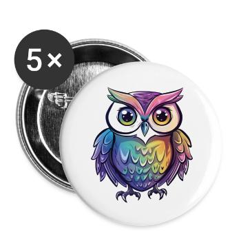 Niedliche Eule Kawaii Maskottchen - Buttons klein 25 mm (5er Pack) - Weiß - Vorne