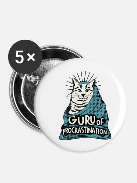 Procrastination cat - Buttons klein 25 mm (5er Pack) - Weiß