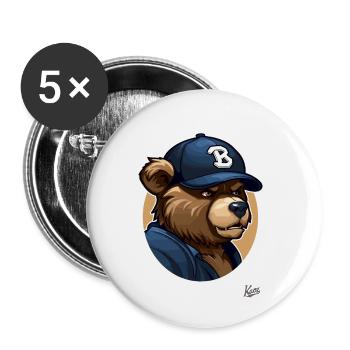 Ours de sport sportif avec casquette de baseball - Lot de 5 petits badges (25 mm) - blanc - Devant