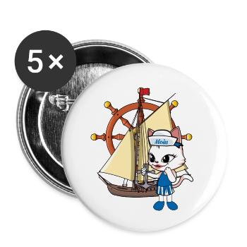 Cat Cats Sailing Ship Ships Steering Wheel - Buttons small 1''/25 mm (5-pack) - white - Front