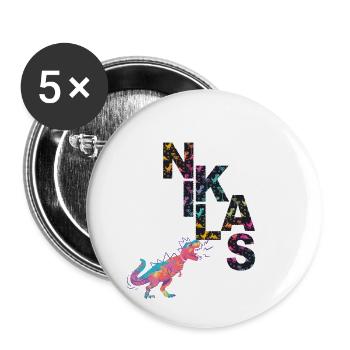 NIKLAS - Beautiful boy name with dinosaur - Buttons small 1''/25 mm (5-pack) - white - Front
