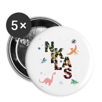 NIKLAS - Beautiful boy name with dinosaur - Buttons small 1''/25 mm (5-pack) - white - Front