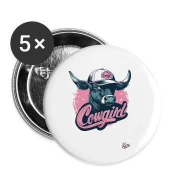 La vache à la casquette de baseball - Lot de 5 petits badges (25 mm) - blanc - Devant