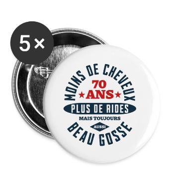 Beau Gosse à 70 Ans - Lot de 5 petits badges (25 mm) - blanc - Devant