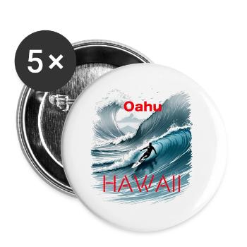 Oahu Hawaï Surfer Welle Oahu Hawaï Surfer Vague - Lot de 5 petits badges (25 mm) - blanc - Devant
