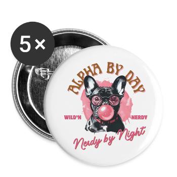 Bouledogue français avec lunettes et chewing-gum - Lot de 5 petits badges (25 mm) - blanc - Devant