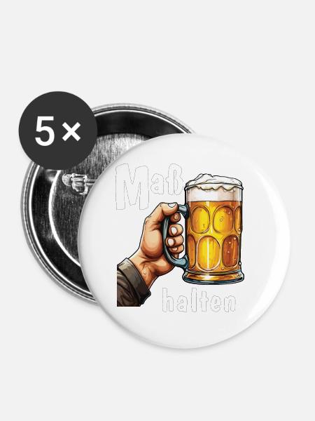 BIERKRUG Maß halten - Buttons klein 25 mm (5er Pack) - Weiß