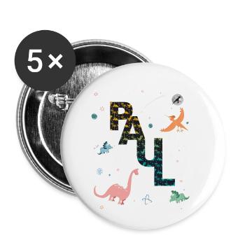 PAUL - Beautiful boy name with dinosaur - Buttons small 1''/25 mm (5-pack) - white - Front