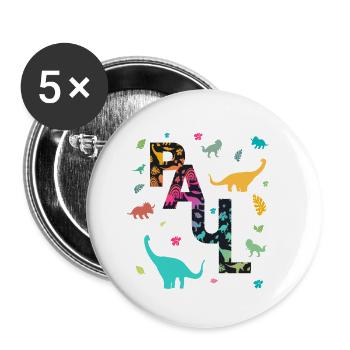 PAUL - Beautiful boy name with dinosaur - Buttons small 1''/25 mm (5-pack) - white - Front