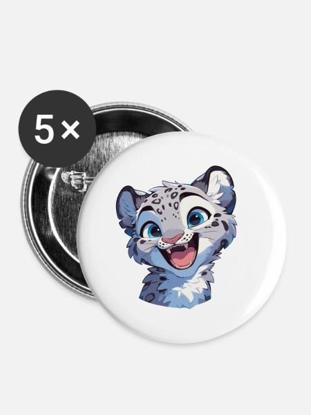 Snow Leopard Schneeleoparde Schneeleopard - Buttons klein 25 mm (5er Pack) - Weiß