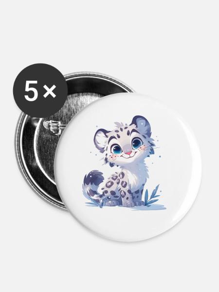 Snow Leopard Schneeleoparden Schneeleopard - Buttons klein 25 mm (5er Pack) - Weiß