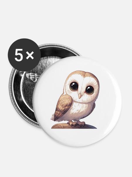 Barn Owl Schleiereulen Schleiereule - Buttons klein 25 mm (5er Pack) - Weiß