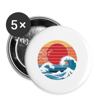 Big Wave Vaporwave Aesthetic 80s Anime Fashion - Buttons small 1''/25 mm (5-pack) - white - Front