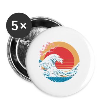Big Wave Vaporwave Aesthetic 80s Anime Fashion - Buttons small 1''/25 mm (5-pack) - white - Front