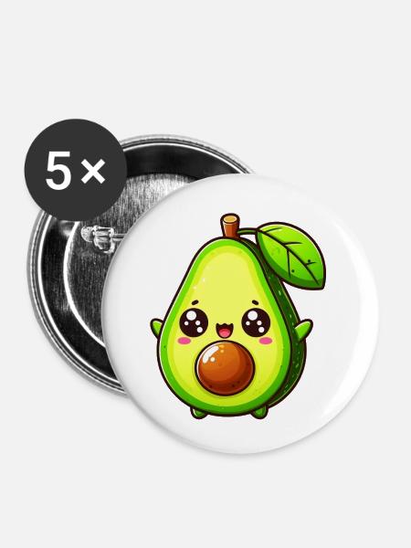 Avocado - Buttons klein 25 mm (5er Pack) - Weiß