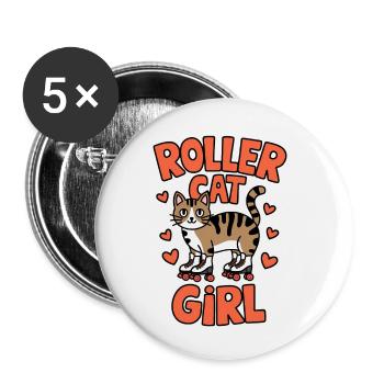 Roller Cat Girl Skating Girl Roller Skates Gift - Lot de 5 petits badges (25 mm) - blanc - Devant