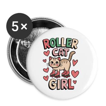 Roller Cat Girl Skating Girl Roller Skates Gift - Lot de 5 petits badges (25 mm) - blanc - Devant