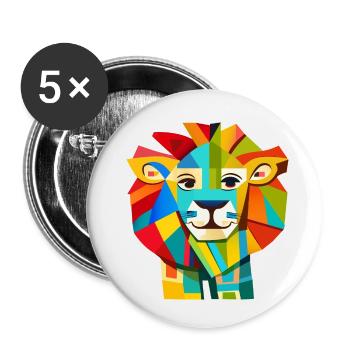Abstrakter Löwe (Geometrische Formen, Bunt) - Buttons klein 25 mm (5er Pack) - Weiß - Vorne