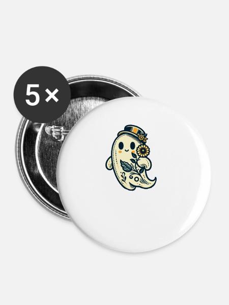 Floraler Geist mit Hut - Buttons klein 25 mm (5er Pack) - Weiß