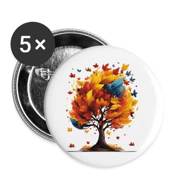 HERBST BAUM - Buttons klein 25 mm (5er Pack) - Weiß - Vorne