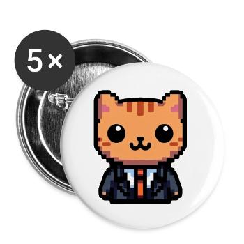 Pixel Purrfection Cat - Buttons small 1''/25 mm (5-pack) - white - Front