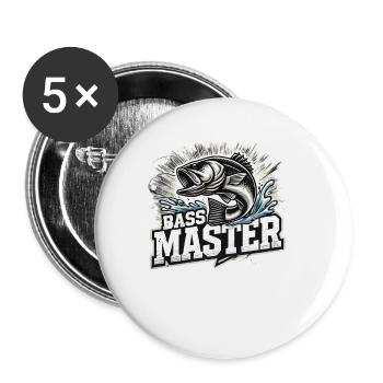 Fishing with our Bass Master design - Buttons small 1''/25 mm (5-pack) - white - Front