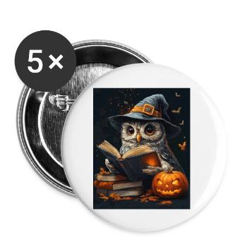 Halloween Geschenk Frauen Eule Männer Kinder Deko - Buttons klein 25 mm (5er Pack) - Weiß - Vorne