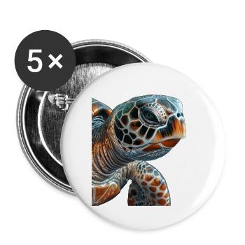 Tortue marine - Lot de 5 petits badges (25 mm) - blanc - Devant