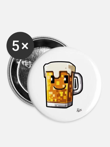 Pixel-Handwerker-Bier - Buttons klein 25 mm (5er Pack) - Weiß