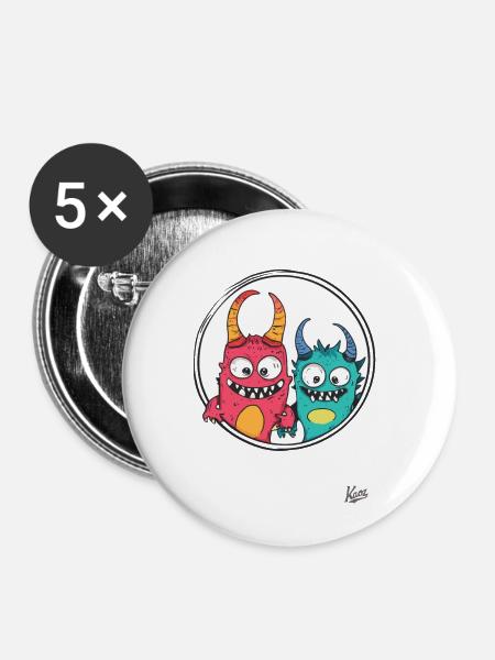 Lustige Monster-Freunde - Buttons klein 25 mm (5er Pack) - Weiß