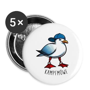 KAMPFMÖWE - Humorvolles Design für Möwen-Fans! - Buttons klein 25 mm (5er Pack) - Weiß - Vorne