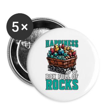 Le bonheur des géologues est une boîte pleine de roches - Lot de 5 petits badges (25 mm) - blanc - Devant