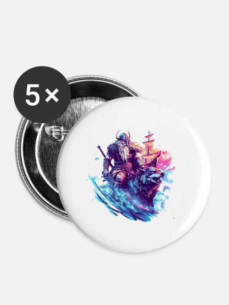 Wikinger Wolf Krieger Valhalla - Buttons klein 25 mm (5er Pack) - Weiß