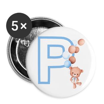 Blue Letter P Bear - Buttons small 1''/25 mm (5-pack) - white - Front