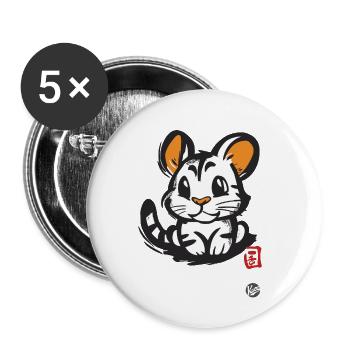 Niedliche Maus-Tiger-Katze - Buttons klein 25 mm (5er Pack) - Weiß - Vorne