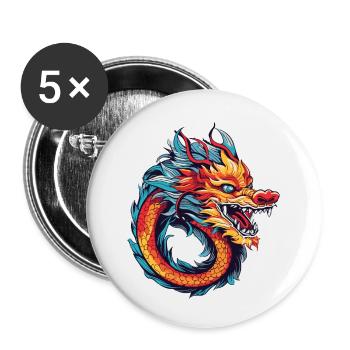 Dragon Chine - Lot de 5 petits badges (25 mm) - blanc - Devant