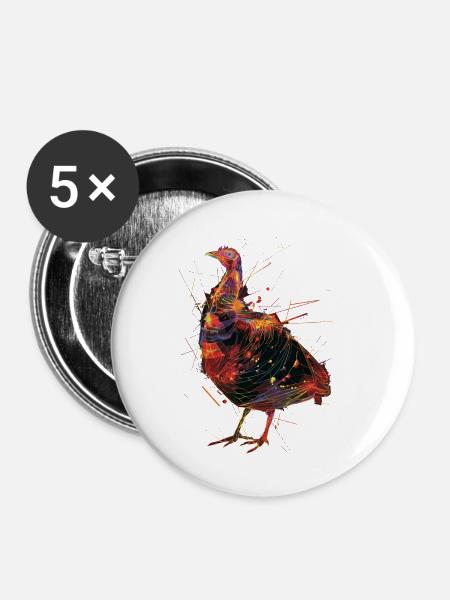 Truthahn - Buttons klein 25 mm (5er Pack) - Weiß
