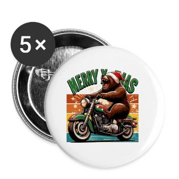 Xmas Weihnachten Bär Motorrad Retro Biker Lustig - Buttons klein 25 mm (5er Pack) - Weiß - Vorne