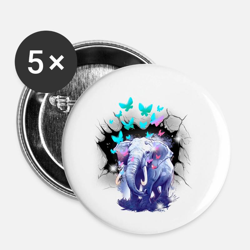 Elephant Elephants Butterflies Insects Children - Buttons small 1''/25 mm (5-pack) - white