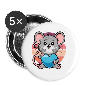 Ratte mit blauem Herz - Buttons klein 25 mm (5er Pack) - Weiß - Vorne