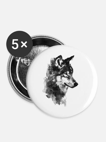 Wolf - Buttons klein 25 mm (5er Pack) - Weiß
