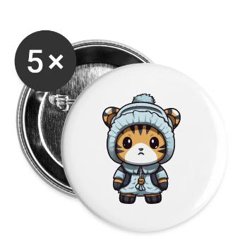 Tiger Winter Comic Niedlich - Buttons klein 25 mm (5er Pack) - Weiß - Vorne