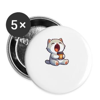 Chat mignon dessin animé café amateur de café Morgenmu - Lot de 5 petits badges (25 mm) - blanc - Devant