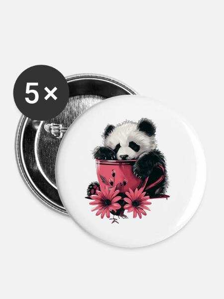 Panda - Buttons klein 25 mm (5er Pack) - Weiß